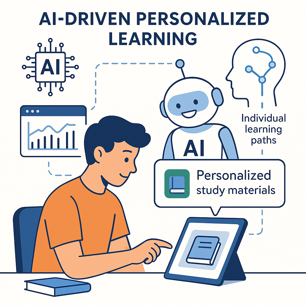 Illustration of AI suggesting personalized learning resources on a digital platform.
