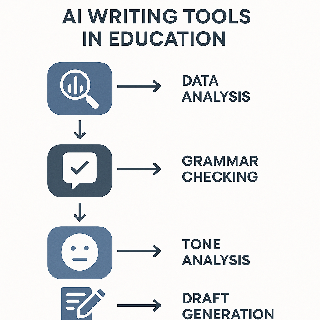 Diagram showing the integration of AI writing tools like grammar checkers and draft generators.