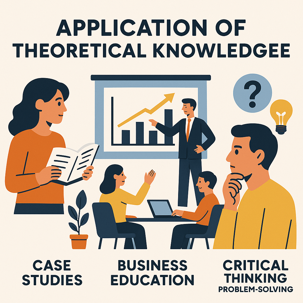 Illustration showing case study applications in business education, highlighting problem-solving and critical thinking.