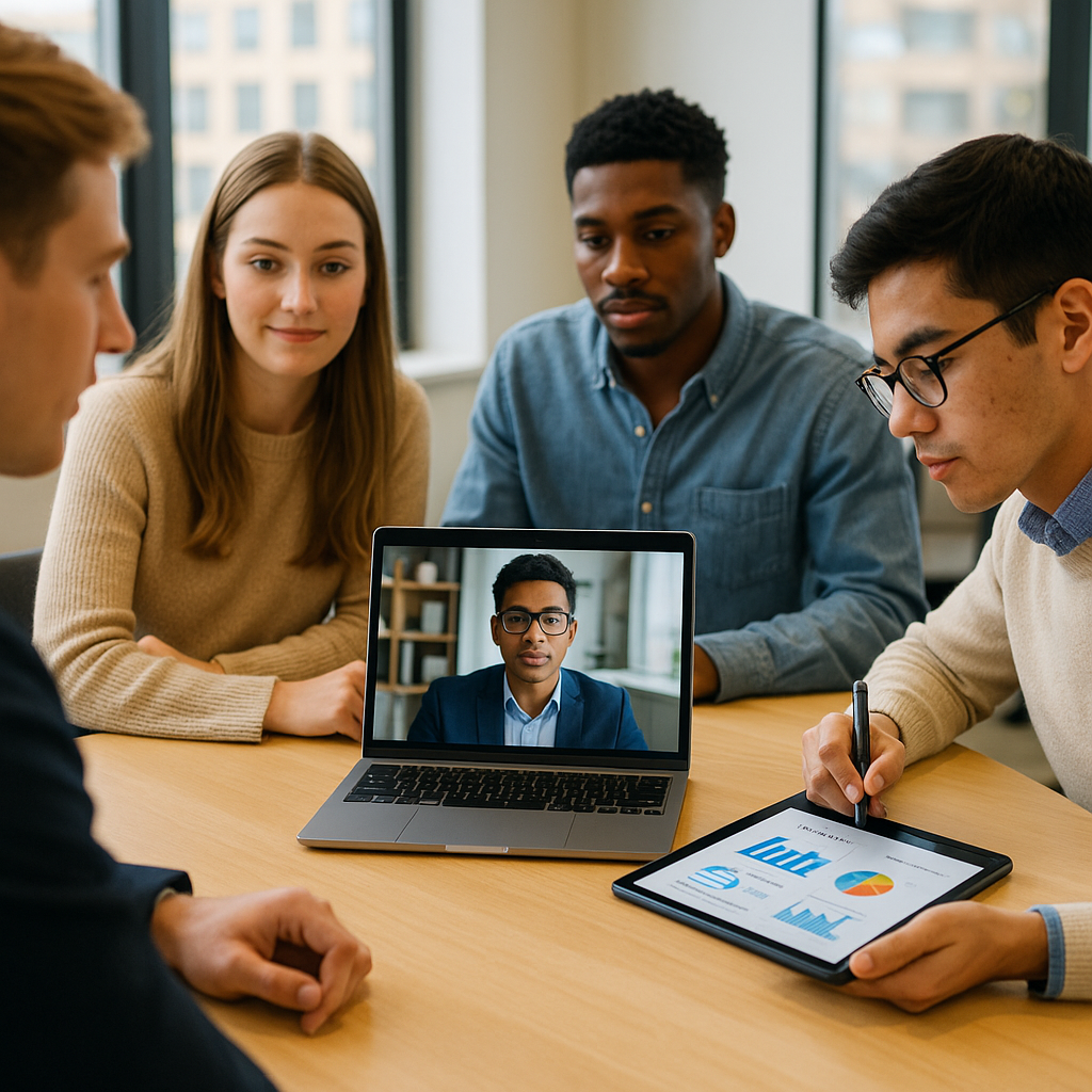 Business Communication Today 16th Edition features - Diverse group of business students engaging in a video conference u