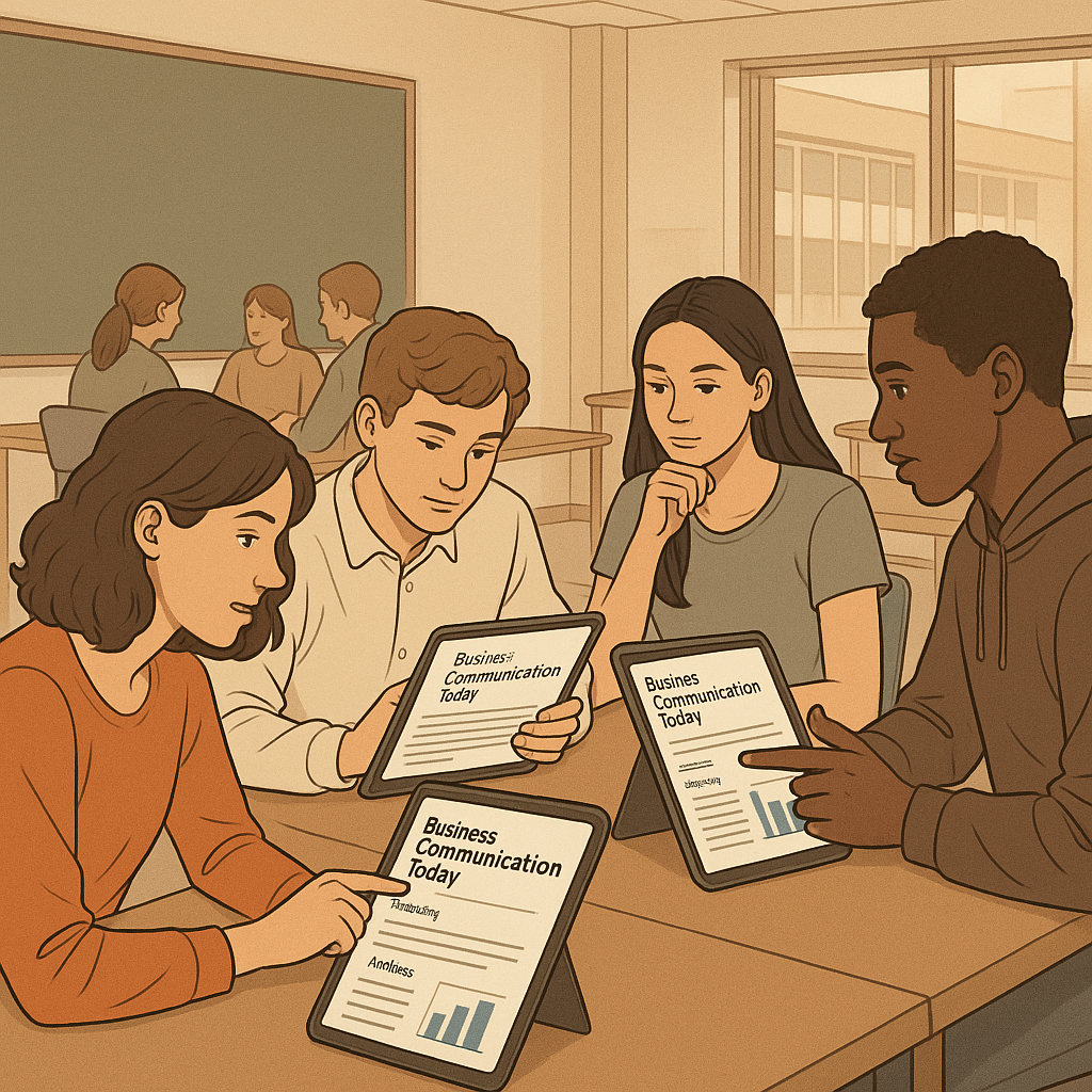 instructor support materials Business Communication Today - Students collaborating on a case study to apply business com