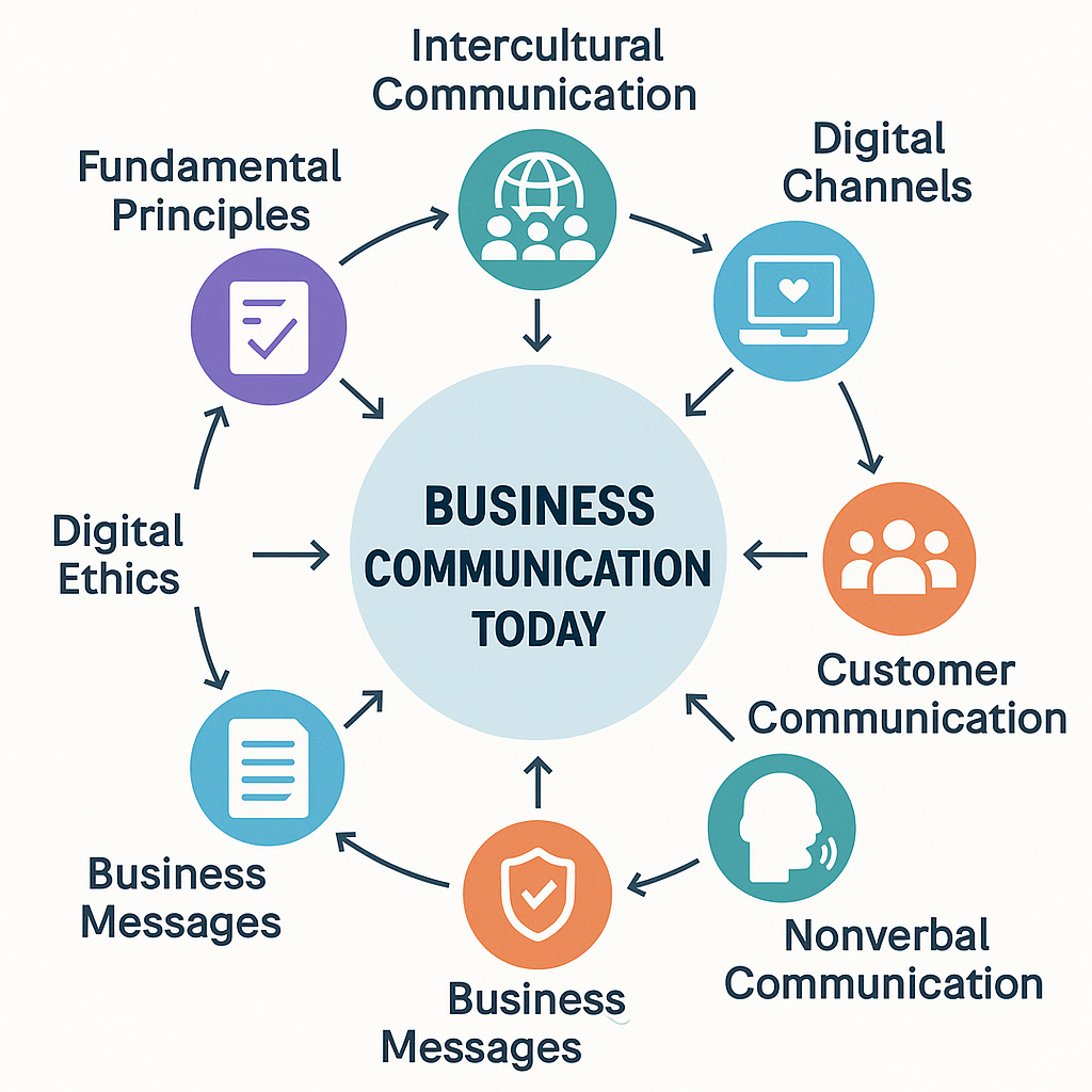 Diagram showing the extensive range of communication topics covered by the textbook.