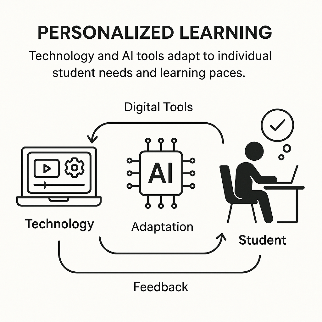 Diagram depicting technology and AI used to personalize student learning experiences for enhanced insight.