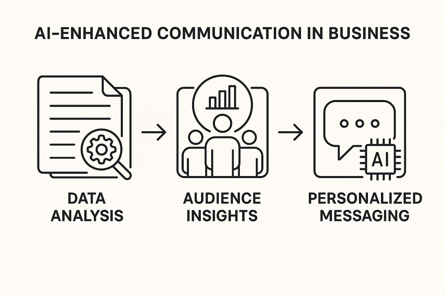 Business Communication Today 16th Edition features - Diagram illustrating AI tools analyzing audience data to personaliz