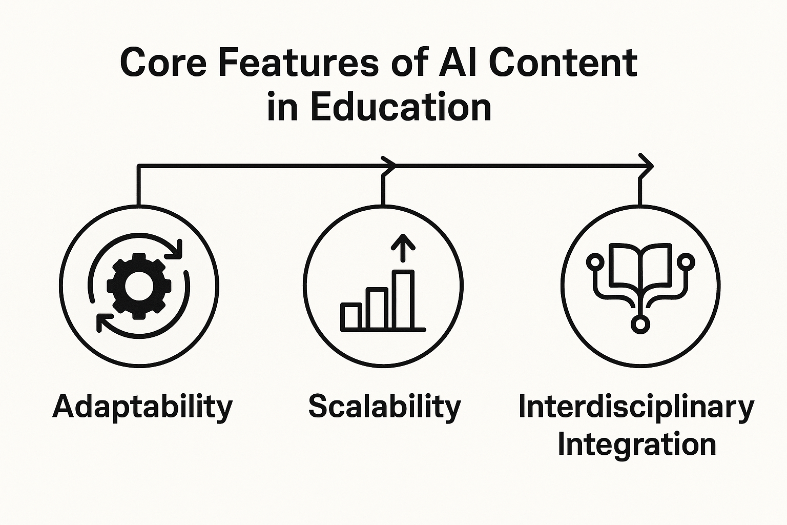 Future-ready AI Content in Education - Diagram showing adaptability, scalability, and integration as core features of AI