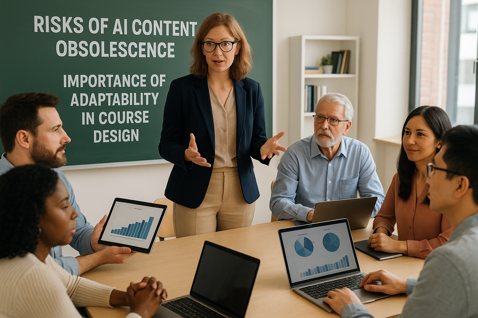 Is AI Content Future-ready - Photograph of a diverse group of educators collaborating on AI course design to reduce risk