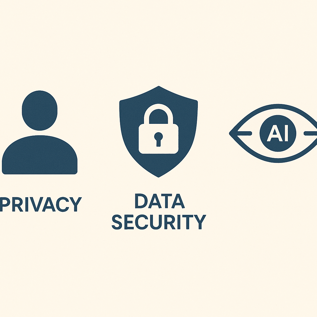 Comprehensive AI in Business Communication - Illustration of the ethical concerns—privacy, data security, and transparen