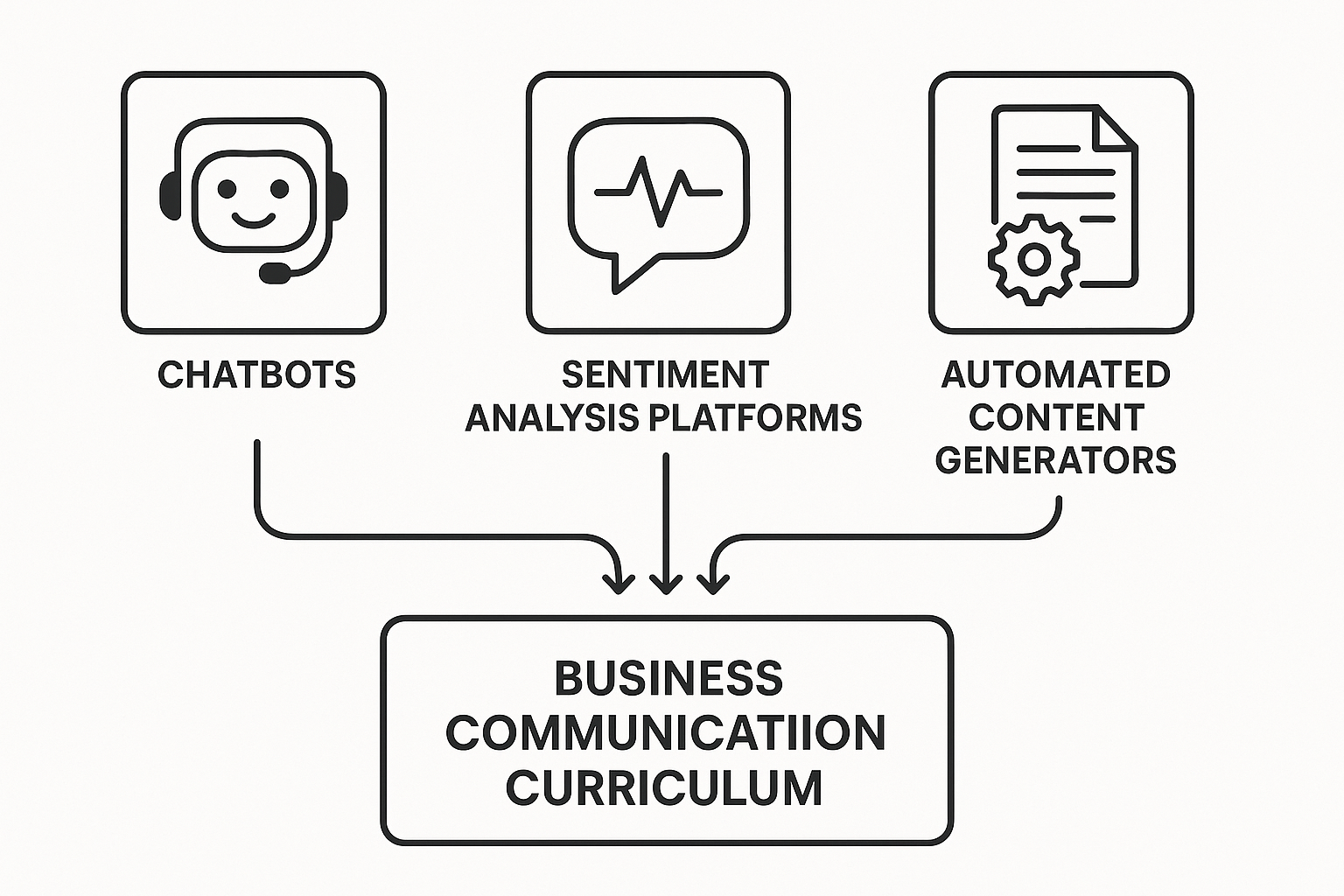Business Communication Courses in AI Era - Diagram displaying the integration of chatbots, sentiment analysis platforms,