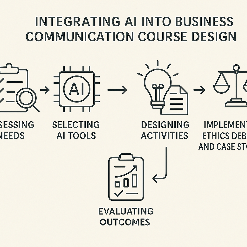 Business Communication Courses in AI Era - Diagram outlining the step-by-step framework for integrating AI into business