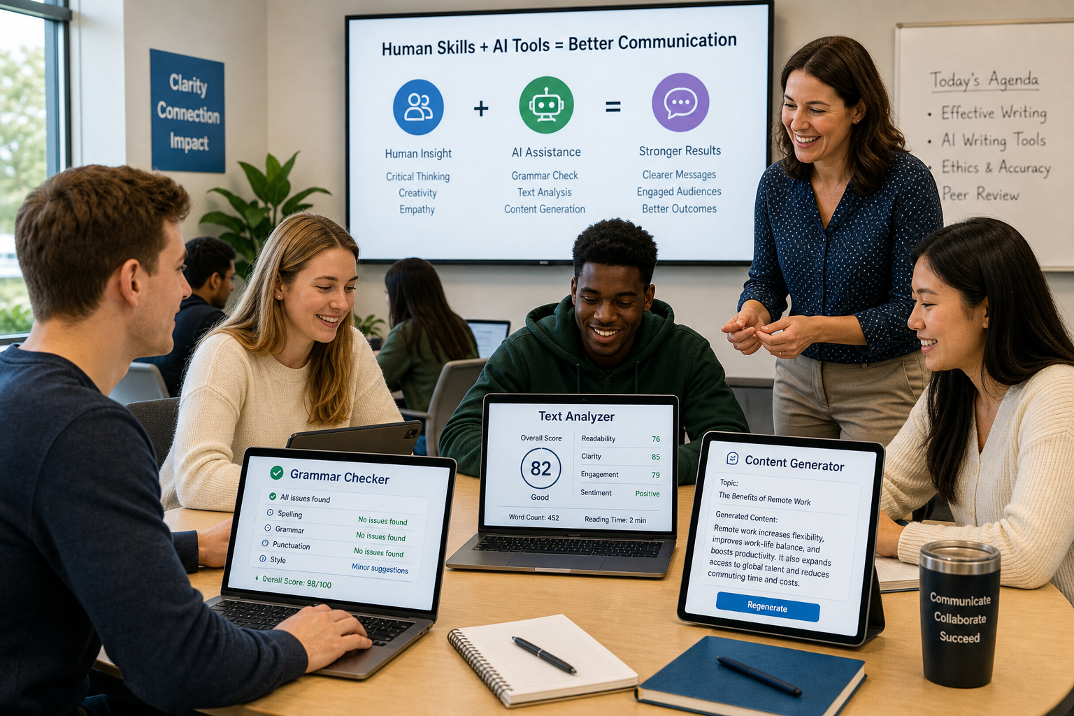 Ai-assisted Writing Processes in Business - Photograph of students in a business communication class using laptops and t