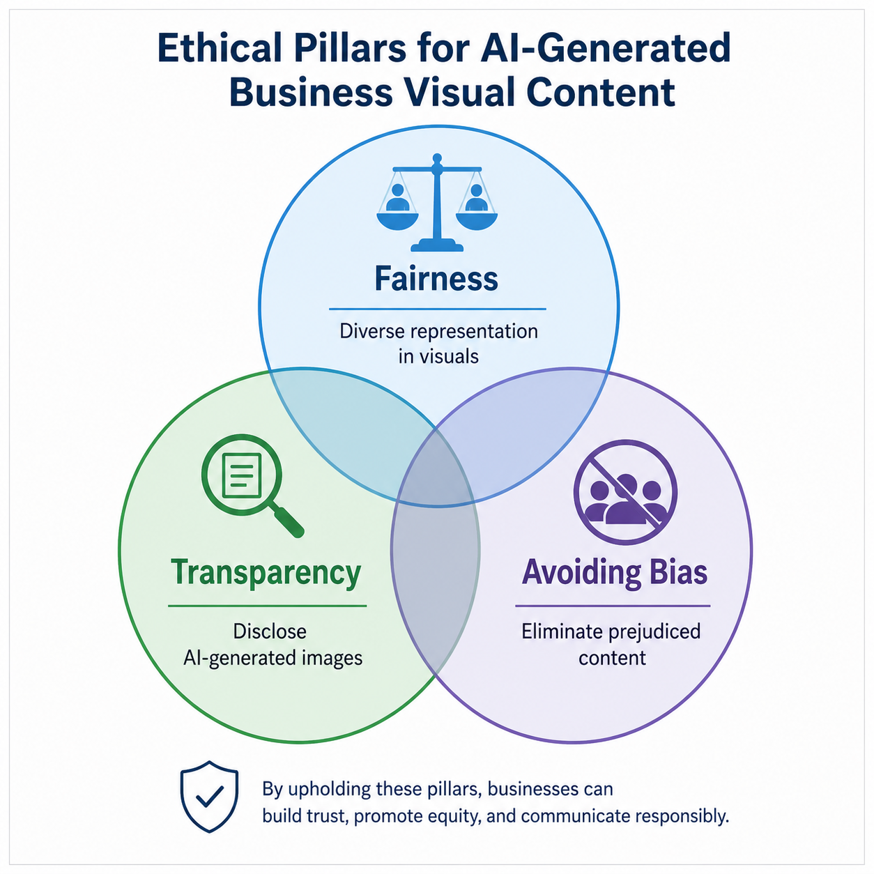 AI in Business Visual Content - Diagram illustrating the three ethical considerations in AI-generated business