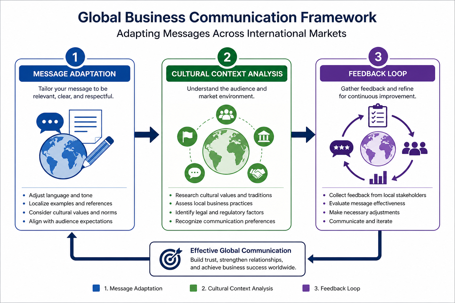 International and Intercultural Communication Coverage - Professional diagram displaying a framework for adapting busine