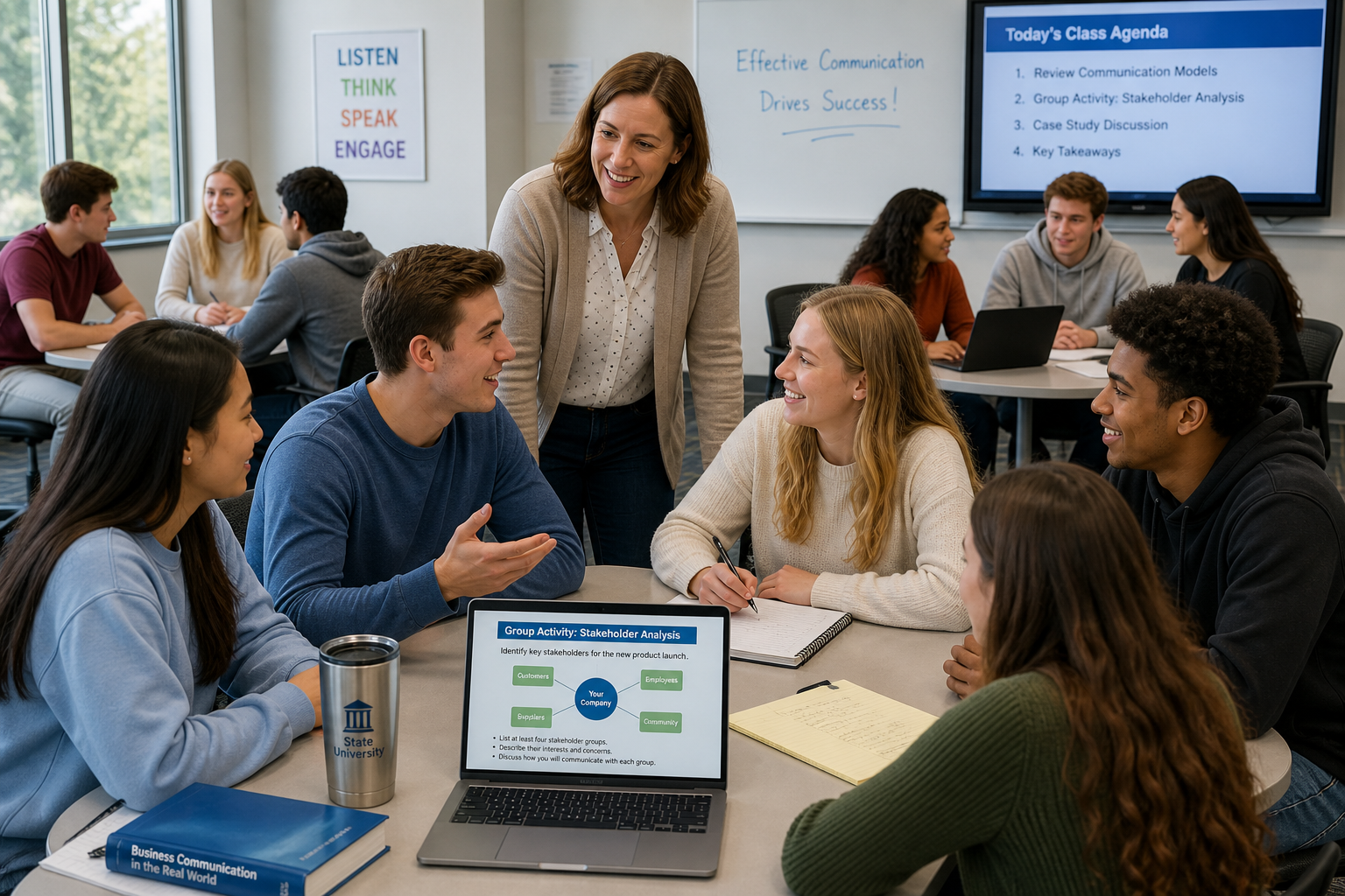 Improving Teaching Effectiveness - Photograph of a diverse college classroom using active learning techniques, with stud