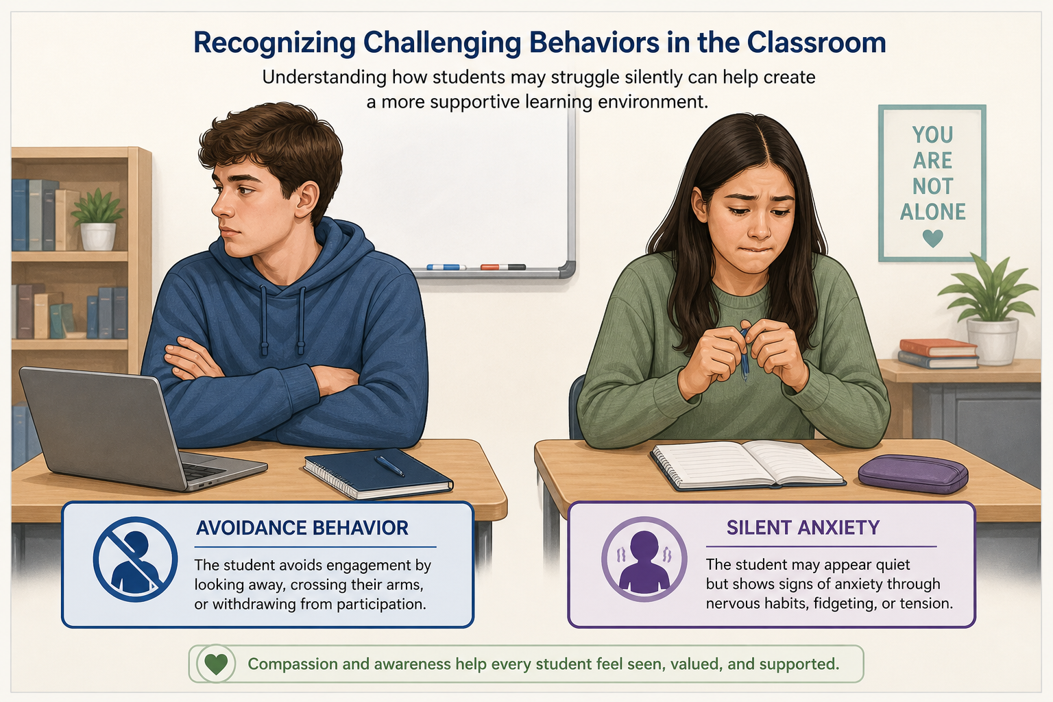 Strategies to Support Anxious Students - Illustration showing avoidance and silent anxiety in students, emphasizing the