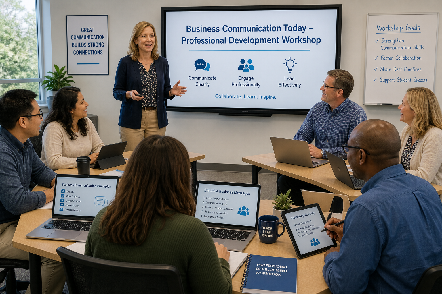 Adopt Business Communication Today - Photograph of a diverse group of business instructors participating in a profession
