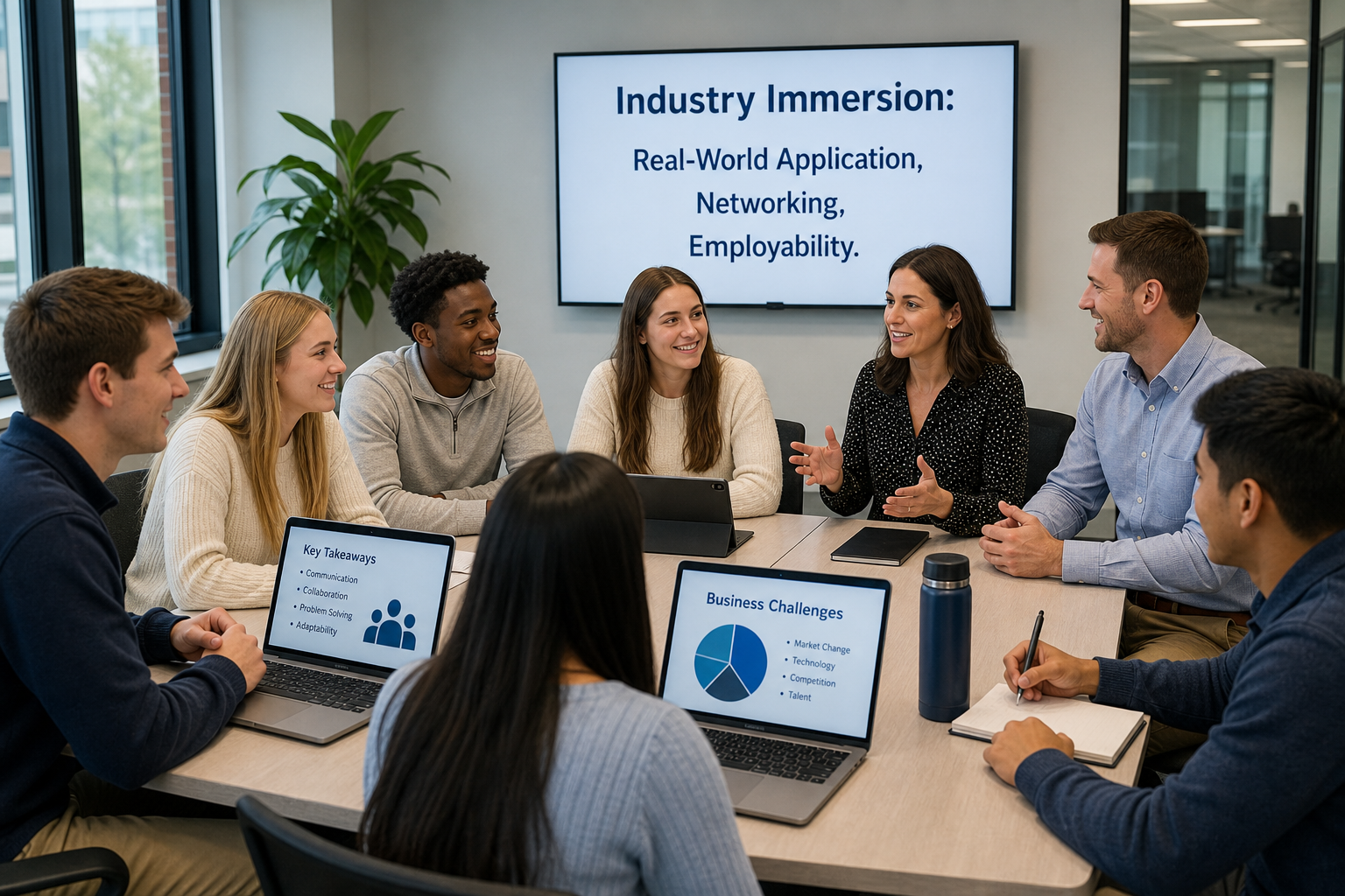 Benefits of Industry Immersion - Photograph of college students interacting with business professionals during an indust