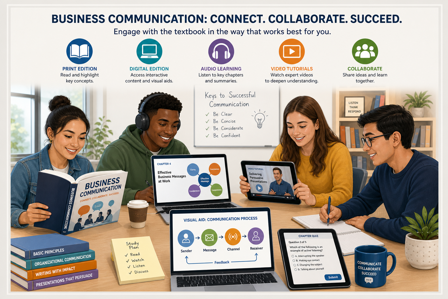 Student Friendly Business Communication Textbook - Illustration of students using accessible business communication